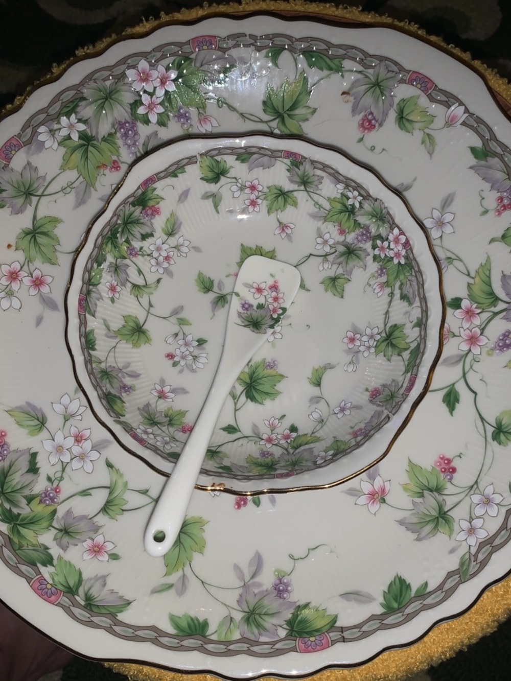 Japanese Floral Ceramic Appetizer Set- White with Pink & Green Floral Design